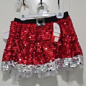 Red Sequin Skirt with Silver Trim
